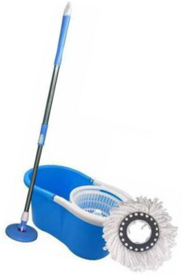 Majron Easy Clean Floor Mop Bucket with Microfiber Spinning Mop Set One stick Two refil Mop Set(White)