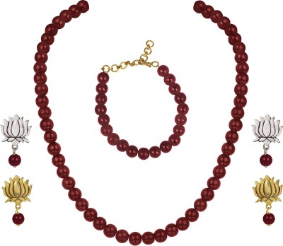 JFL Jewellery for Less Copper, Plastic Gold-plated Maroon Jewellery Set(Pack of 1)