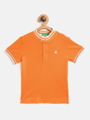 United Colors of Benetton Boys Solid Pure Cotton Regular T Shirt(Orange, Pack of 1)