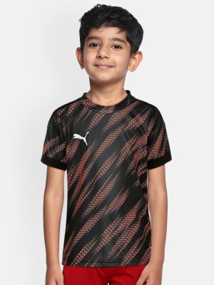 PUMA Boys Printed Polyester Regular T Shirt(Black, Pack of 1)