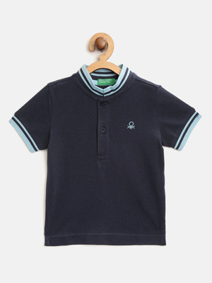 United Colors of Benetton Boys Solid Pure Cotton Regular T Shirt(Dark Blue, Pack of 1)