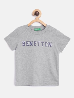 United Colors of Benetton Boys Typography Cotton Blend T Shirt(Grey, Pack of 1)