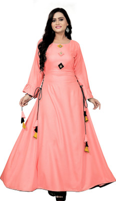 RADHEY Women Applique Gown Kurta(Pink)