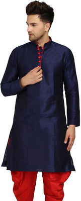 Over Crowd Men Solid Straight Kurta(Dark Blue)