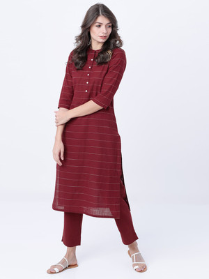 Vishudh Women Printed Straight Kurta(Maroon)