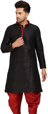 Over Crowd Men Solid Straight Kurta(Black)