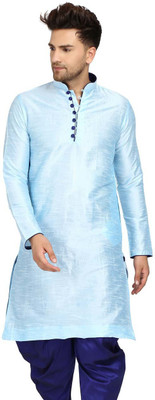 Over Crowd Men Solid Straight Kurta(Light Blue)