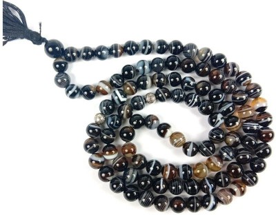 RATAN BAZAAR Black Hakik Mala Natural Agate Beads Certified Astrological and Fashionable for Unisex Agate Stone Chain