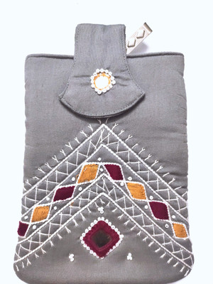 SriShopify Ethnic Handicraft Embroidered Mobile Pouch with String and Detachable Key Ring and Saree Hook, Beads Mirror work and Thread Stitching Handmade Pouch Small Size Multicolour sari purse Mobile Pouch