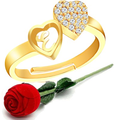 MEENAZ CZ AD Valentine gift Jewellery Stylish Heart Shape Golden Gold Plated Brass Copper Proposal i love you Name Alphabet Letter Initial E finger Rings for girls women girlfriend Men Boys Couples American diamond CZ AD Adjustable Gifts Set Lovers Design With Velvet Red Rose box set-RING ROSE BOX S