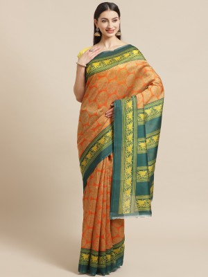 SVB Sarees Printed Mysore Art Silk Saree(Orange)