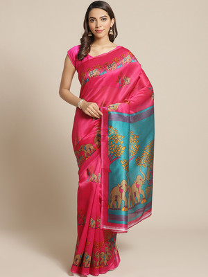 SVB Sarees Printed Mysore Art Silk Saree(Pink)