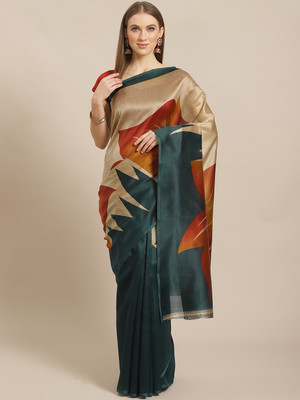 Grubstaker Printed Mysore Art Silk Saree(Green)