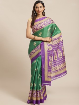 Grubstaker Graphic Print Assam Silk Pure Silk Saree(Green)