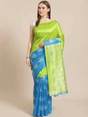 Grubstaker Printed Mysore Art Silk Saree(Green)