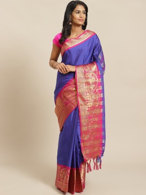 SVB Sarees Woven Bollywood Art Silk, Cotton Silk Saree(Blue)