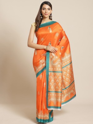 SVB Sarees Self Design Mysore Art Silk Saree(Orange)