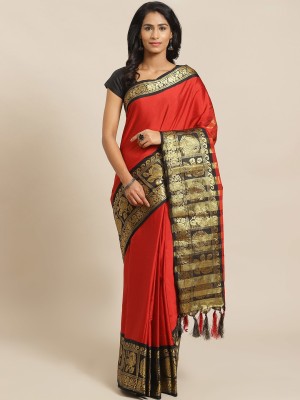 SVB Sarees Woven Kanjivaram Art Silk, Cotton Silk Saree(Red)