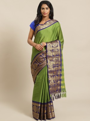 SVB Sarees Embellished Kanjivaram Art Silk, Cotton Silk Saree(Green)