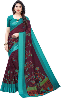 FABMORA Printed Bollywood Cotton Linen Saree(Multicolor)