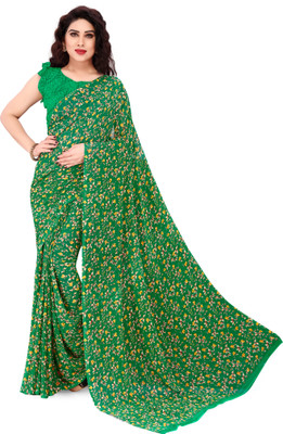 Madhur milan Printed, Floral Print Daily Wear Georgette Saree(Multicolor, Green)
