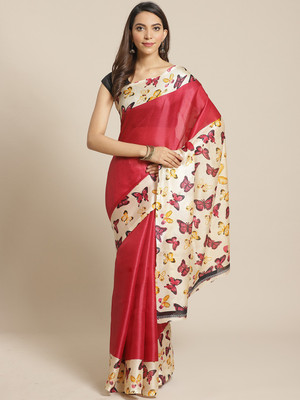 Grubstaker Printed Assam Silk Pure Silk Saree(Red)