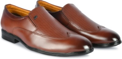 Urban BROWN, FORMAL SYNTHETIC PATENT LEATHER SHINY SHOES Slip On For Men(Brown)