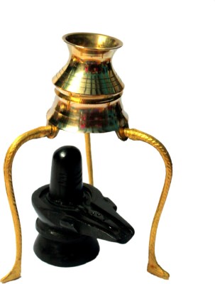 Bansiwal Brass Tripai Lota with Black Marble Stone Shivling Lord Shiva Idol with Brass Lota Shivlingam Abhishek Patra Decorative Showpiece - 13 cm Decorative Showpiece  -  5 cm(Brass, Marble, Black)