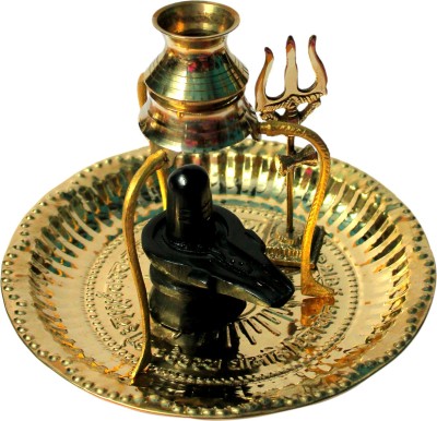 Bansiwal Black Shivling Shiva Ling/Shivling with Brass Plate, Kalash with Stand/Trishul Brass (1 Pieces, Gold) Decorative Showpiece  -  5 cm(Brass, Marble, Black)