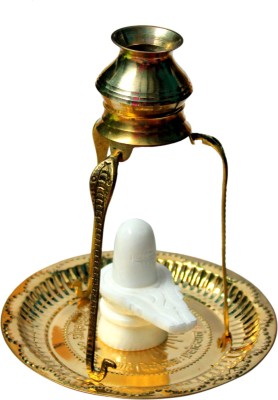 Bansiwal White Shivling Shiva Ling/Shivling with Brass Plate, Kalash with Stand (1 Pieces, Gold) Big Size Decorative Showpiece  -  10 cm(Marble, Gold, White)