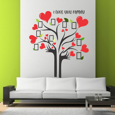 VCREATE DECOR 58 cm Heart tree with frame Removable Sticker(Pack of 1)