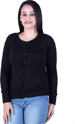 Ogarti Solid Round Neck Casual Women Black Sweater
