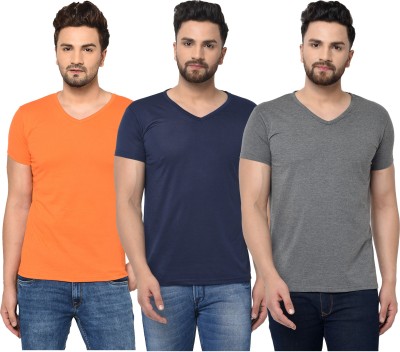 Unite Wear Solid Men V Neck Dark Blue, Orange, Grey T-Shirt