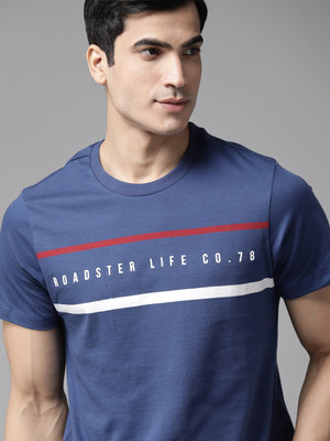 Roadster Striped Men Round Neck Blue T-Shirt