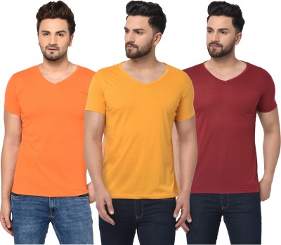 Jangoboy Solid Men V Neck Maroon, Orange, Yellow T-Shirt