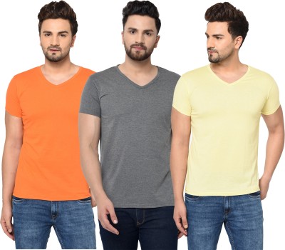 Jangoboy Solid Men V Neck Orange, Grey, Yellow T-Shirt