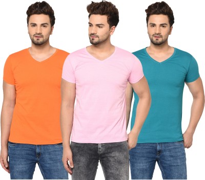 Adorbs Solid Men V Neck Light Blue, Pink, Orange T-Shirt