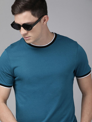 Roadster Solid Men Round Neck Dark Blue T-Shirt