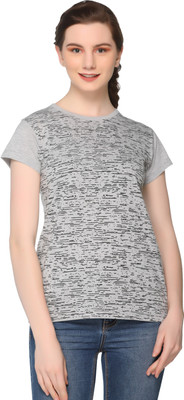SHAUN Printed Women Round Neck Grey T-Shirt