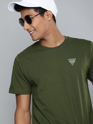 HERE&NOW Solid Men Round Neck Dark Green T-Shirt