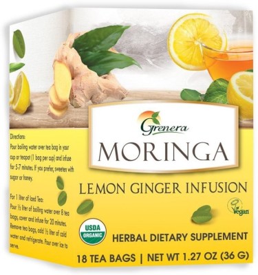 Grenera Moringa Lemon Ginger infusion Lemon Grass Herbal Tea Bags Box(36 g)