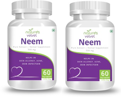 Natures Velvet Lifecare Neem Pure Extract 500 mg, 60 Veggie Capsules - Pack of 2(3 x 40 No)