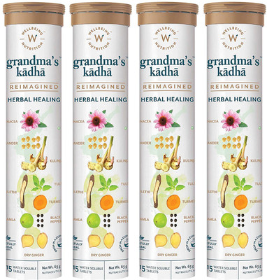 Wellbeing Nutrition Grandma's Ayurvedic Kadha | Immunity,Cold,Cough,Sore Throat & Congestion-Pack of 4(4 x 15 Tablets)