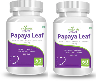 Natures Velvet Lifecare Papaya Leaf Extract 500mg, 60 Veg Capsules - Pack of 2(2 x 60 No)