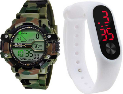 Shiv Sai Creation Combo Of Green Military & white Fabs Watch Digital Watch - For Men & Women Digital Watch  - For Boys