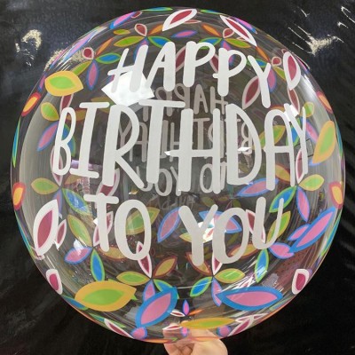 Hippity Hop Printed Transparent Multi color Bobo Balloon for Birthday/Anniversary/Wedding/ Baby Shower/Christmas Party Decorations/Party (Happy Birthday To you & Leaves) Balloon(Multicolor, Pack of 1)