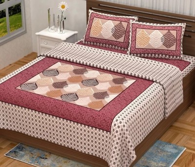 ARCZEN 151 TC Cotton Double Jaipuri Prints Flat Bedsheet(Pack of 1, Maroon)