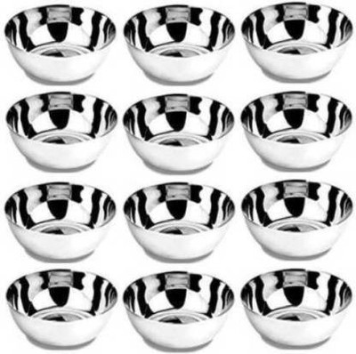 RBGIIT Stainless Steel Serving Bowl Dessert Sabzi Dall Rice Milk Decorative Salad Bhojan Lunch Useful Vatka Katori(Pack of 12, Steel)