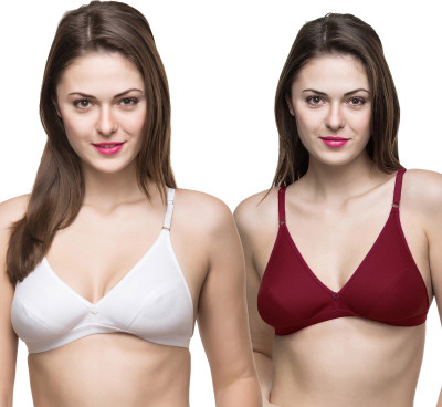 Docare Women Full Coverage Non Padded Bra(White, Maroon)
