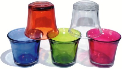ascent homes Multicolour Glass Tea Light Candle Holder - Set Of 5 Glass Tealight Holder Set(Multicolor, Pack of 5)